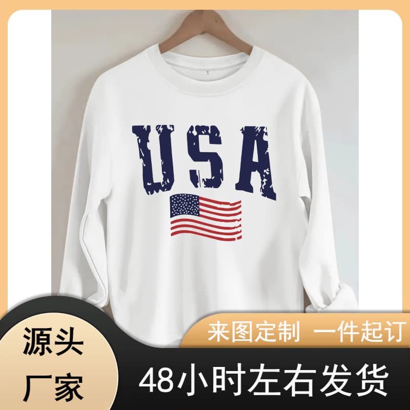 Loose Casual Women's Sweatshirt USA Style Print New Export Women's Round Neck Sweatshirt Sports Sweatshirt