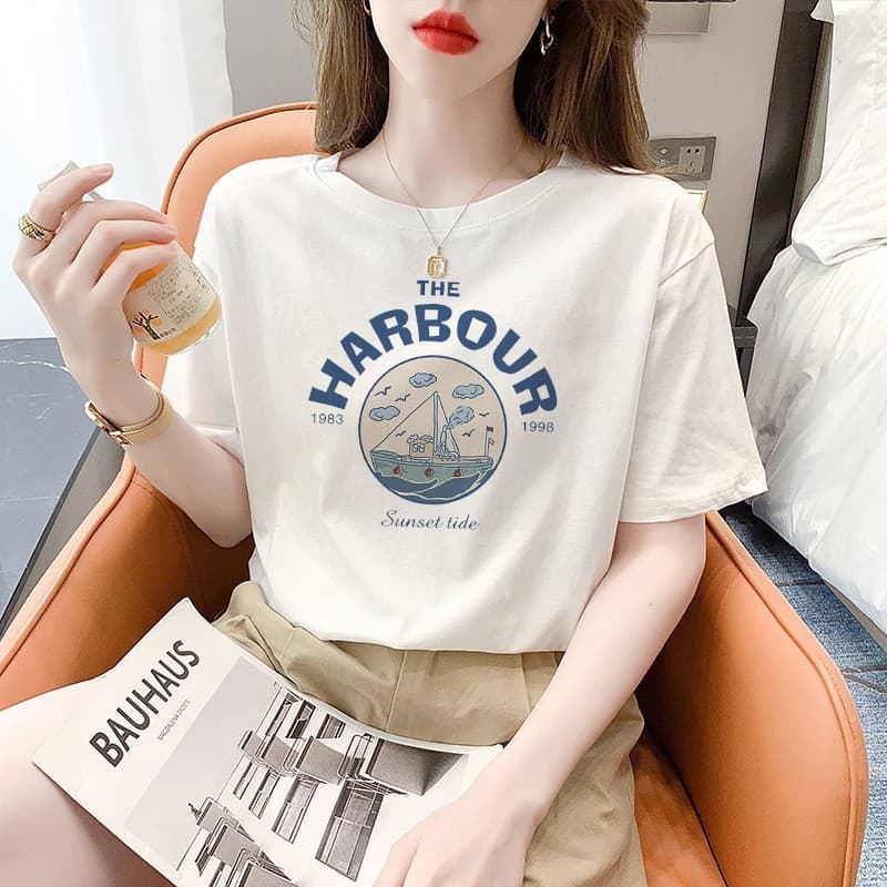 Cotton Short Sleeve T-Shirt Women 2025 Summer New Loose Fit White Casual Top
