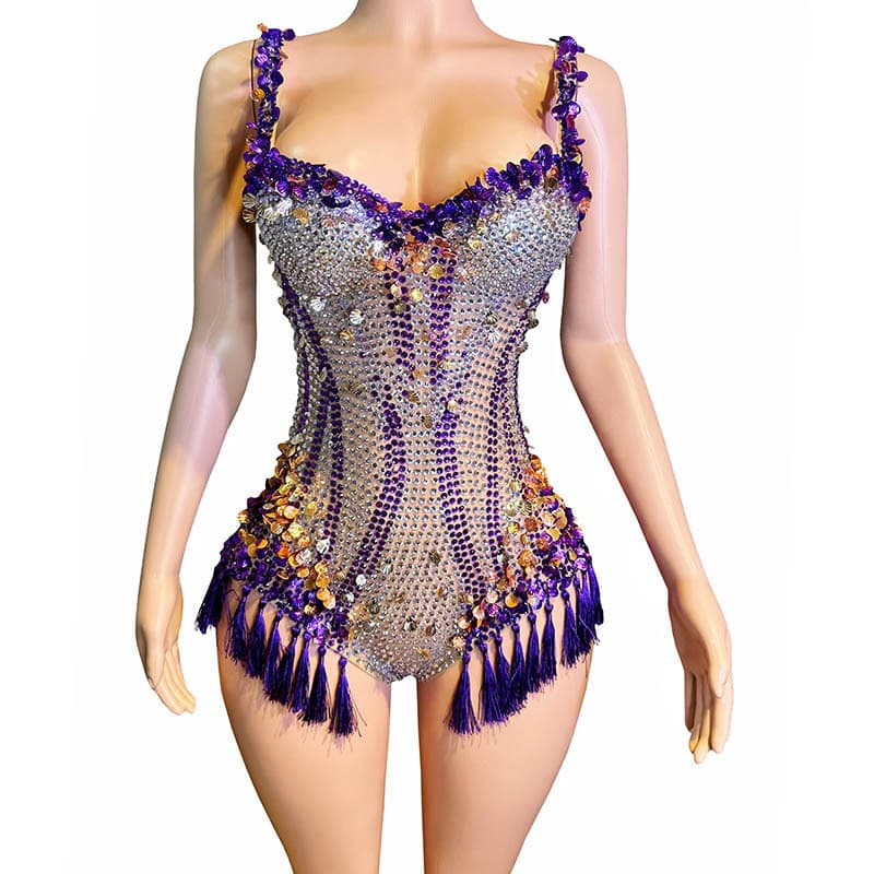 High-End Gown European and American Fashion Sexy Rhinestone Strap Halter Top Rhinestone Chain Waist-Cinching Short Dress Set Bar Nightclub Dress