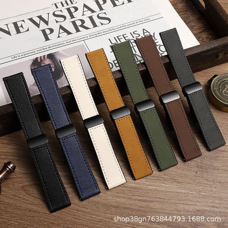 Crazy Horse Leather Magnetic Silicone Watch Band Strap for Huawei Samsung, Apple GT4 Watch 3 Pro