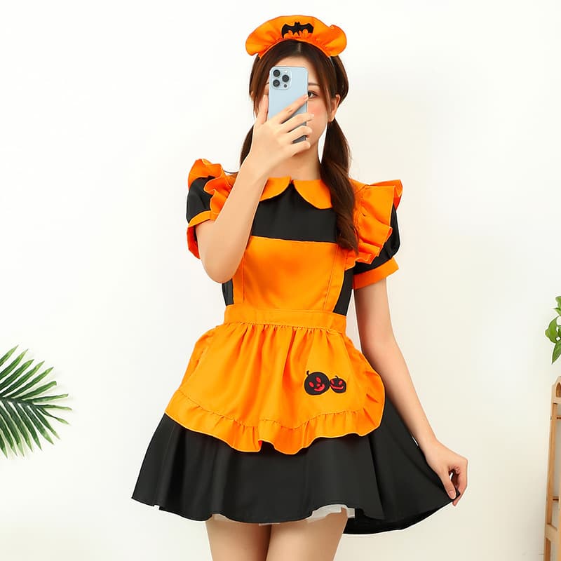 Halloween Cosplay: Embroidered Maid Costume, Pumpkin Maid Costume, Bat Vampire Maid, Witch