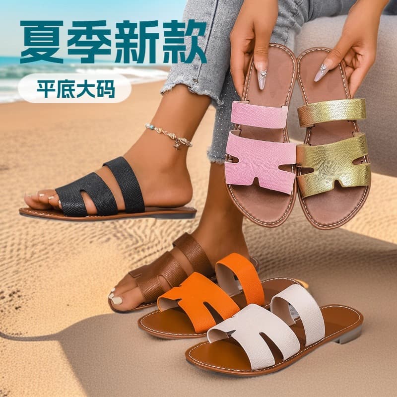 Foreign Trade Large Size Flat Slippers for Women 2025 Summer New Style Round Toe Lightweight Ladies Slippers Slippers