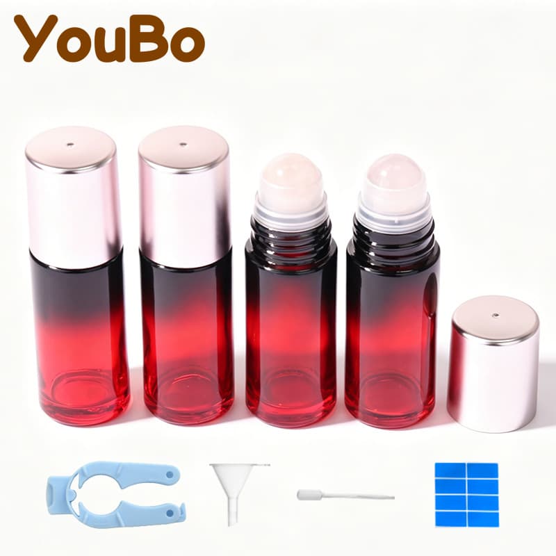 Spot 30ml straight round gradient glass rolling ball bottle pink crystal rolling ball bottle pain rolling antiperspirant bottle