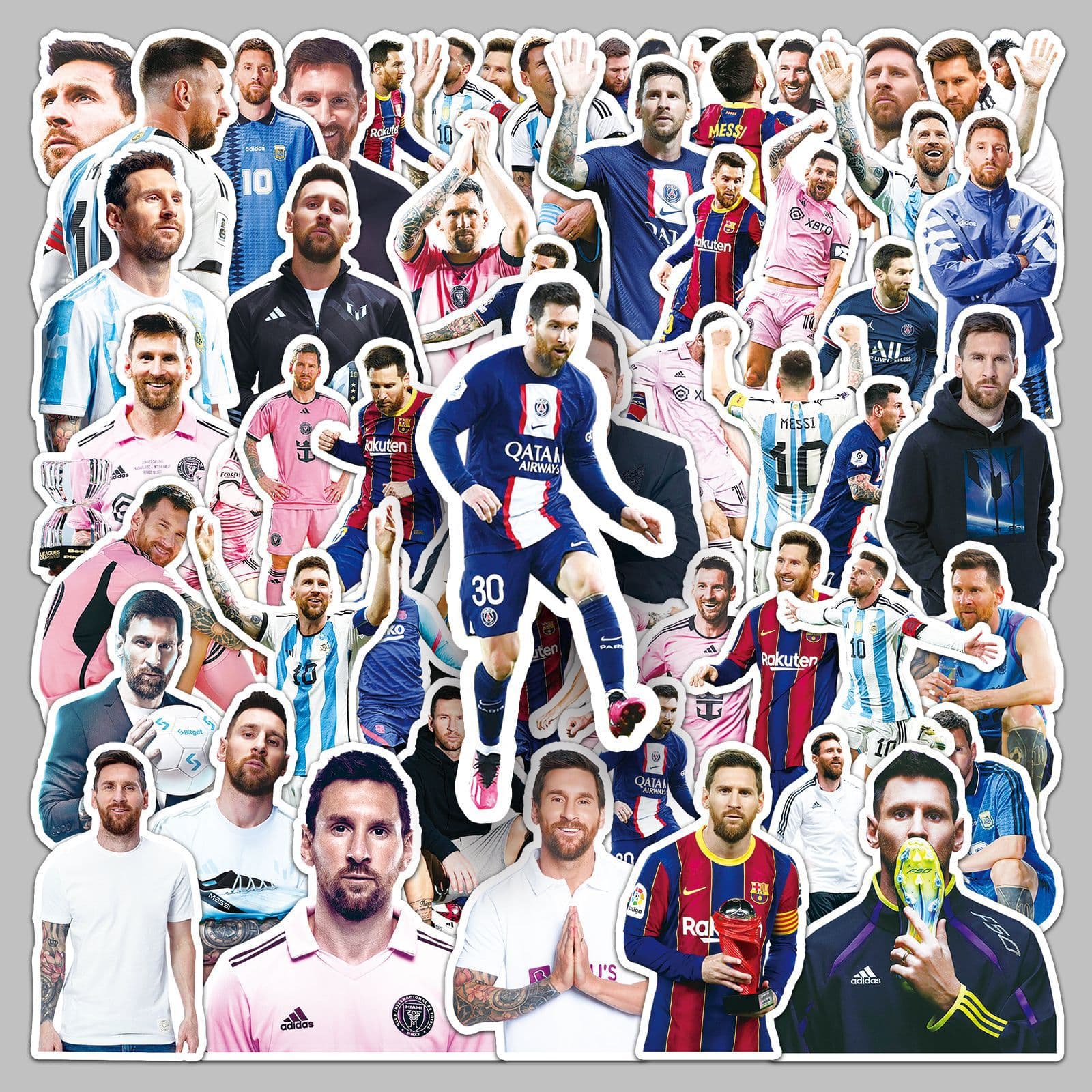 Waterproof Messi Stickers 50 Pcs Sports Football Star Decoration for Water Cup Mobile Phone Case Computer Full of Cute Style