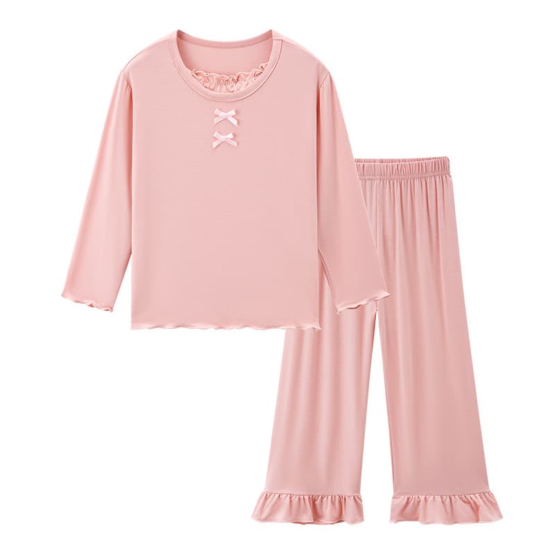 New Spring/Summer Modal Long-Sleeve Long-Pants Pajama Set with Flowing Hem, Sweet Bowknot, Loose-Fit Pullover Women's Sleepwear