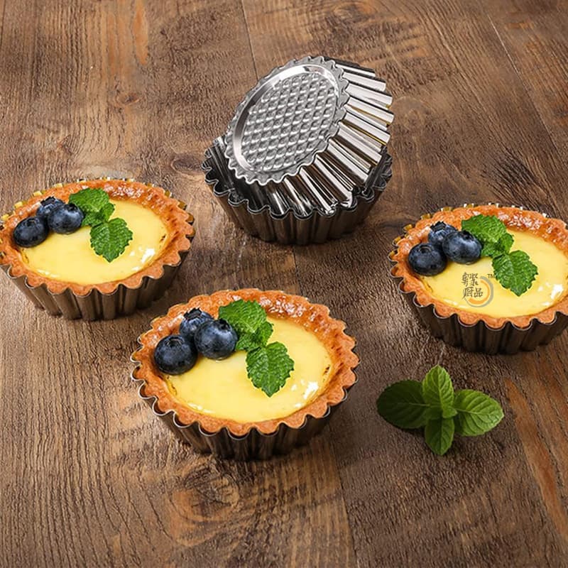 High-Temperature Resistant Reusable Corrugated Stainless Steel Tart Cake Baking Mold