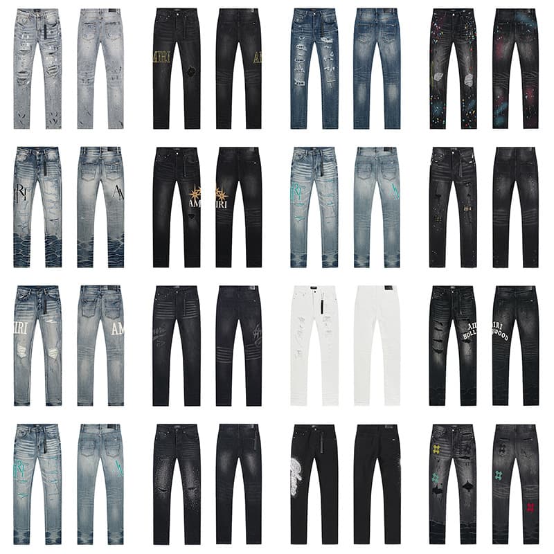 AMIRI JEANS high version American high street ripped patch washed distressed embroidered straight slim jeans