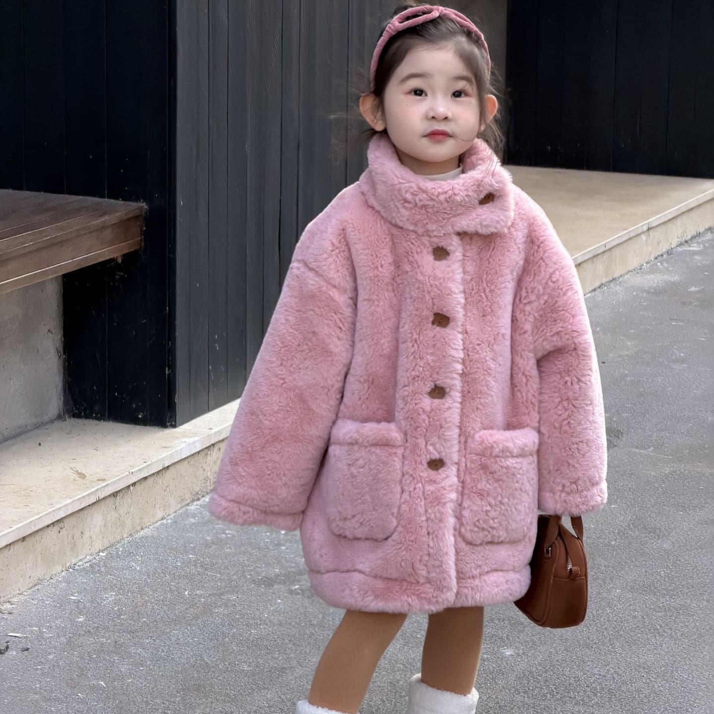 2025 Winter New Children's Clothing, Korean Style, Girls' Lambswool Composite Suede Coat, Faux Fur Coat