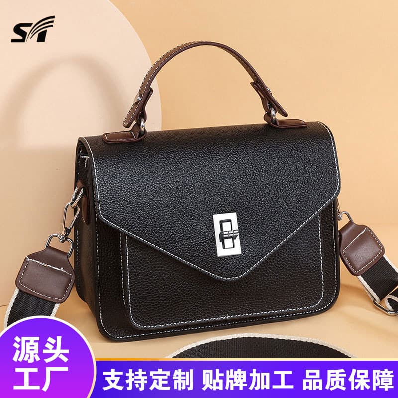 Cross-Border Genuine Leather Elegant Women's Bag Versatile Handbag, New Women's Commuter Messenger Bag, French Crossbody Bag Small Square Bag