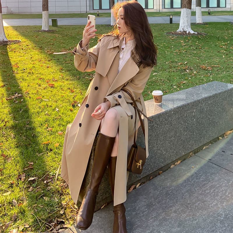Women's Trench Coat Spring Autumn 2025 New Korean Style Mid-Length British Loose Over-the-Knee Fashion Coat