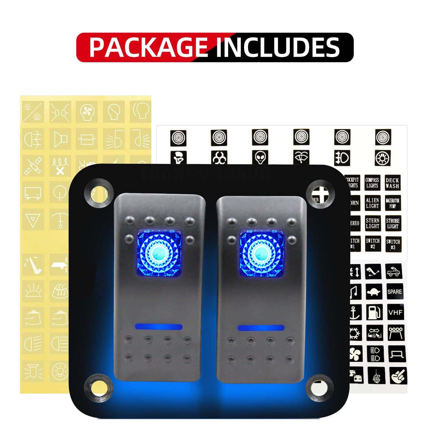 RV Boat Modification 2-Gang Panel Rocker Switch ON-OFF Function 12-24V Universal
