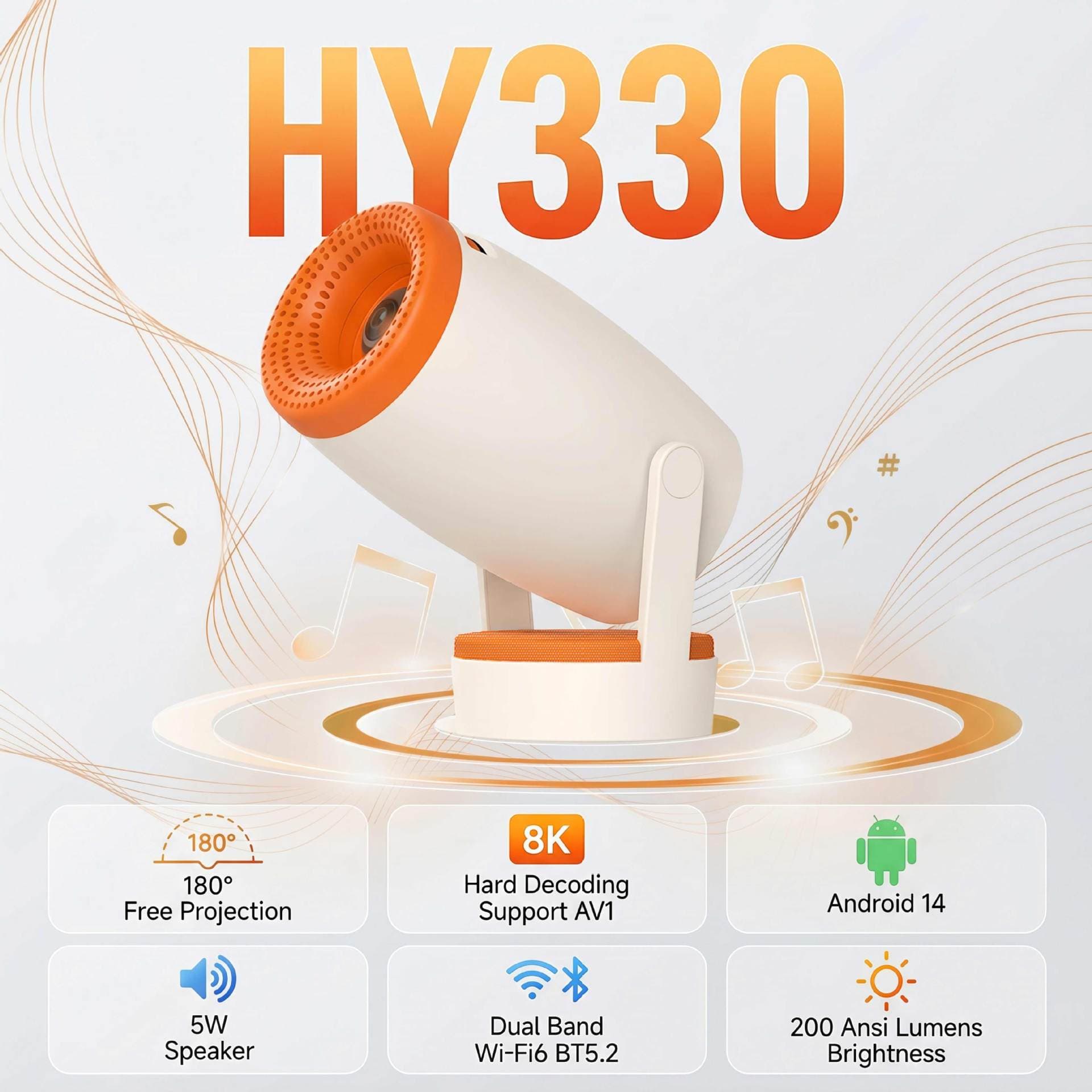 Cross-border new product HY330 ultra high definition 4K projector daytime home bedroom wall ultra high definition projector barrel