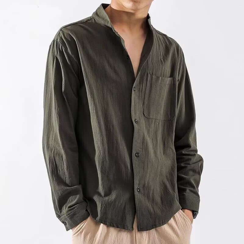 Clearance Deal New Harajuku Simple Japanese Fashion Versatile Trendy Stand Collar Linen Shirt, Casual Relaxed Style
