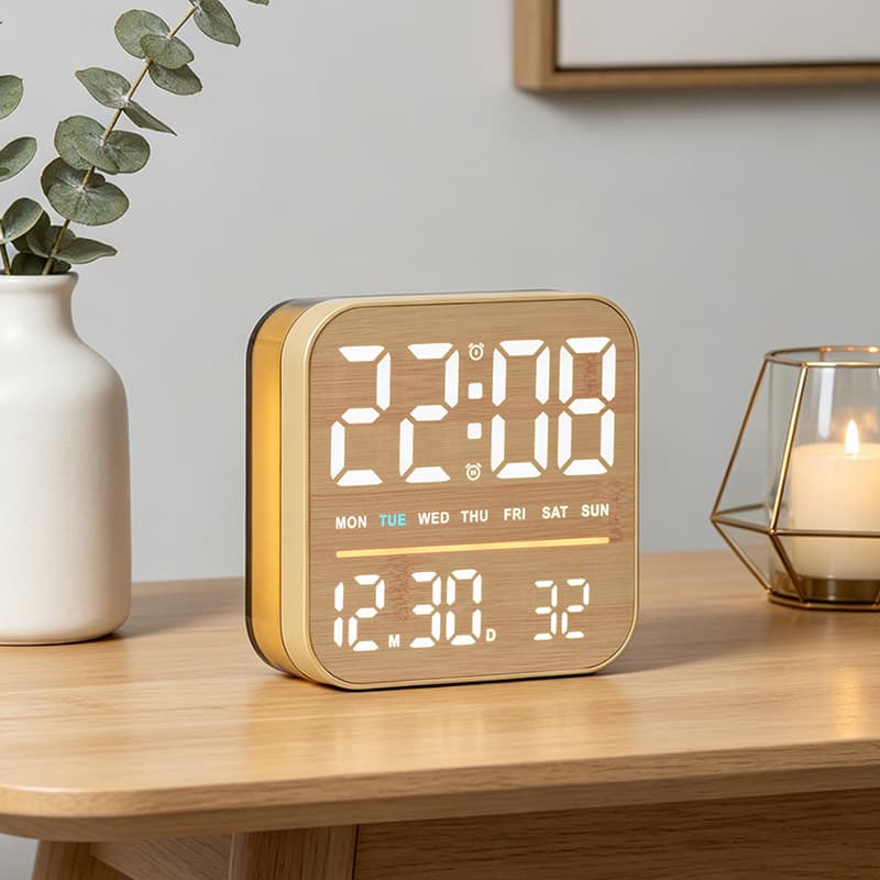 New home decoration warm lamp clock imitation wood grain multifunctional electronic clock LED electronic alarm clock cross-border hot sale 8061