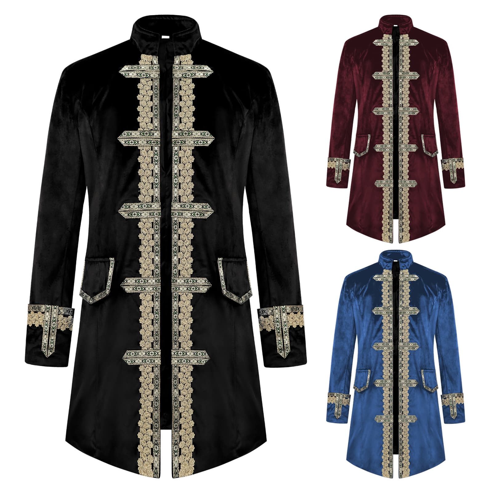 Foreign trade new Christmas stand-up collar palace medieval retro clothing mid-length punk men's coat Amazon