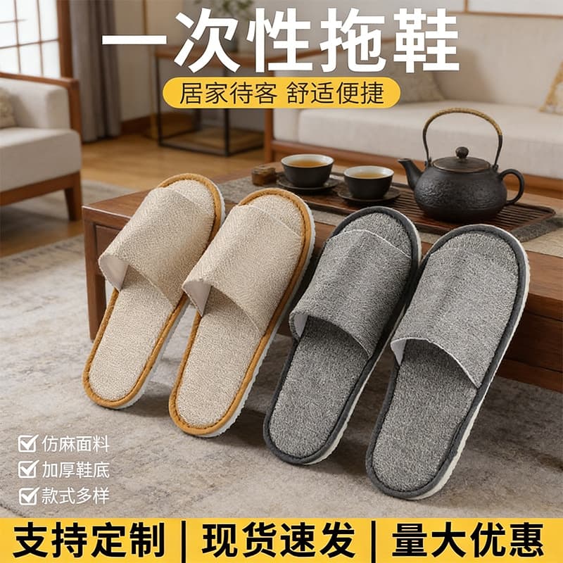 Hotel Disposable Slippers Half-Slip Linen Fabric for Home Hospitality Hotel B&B Summer Thickened Anti-Slip