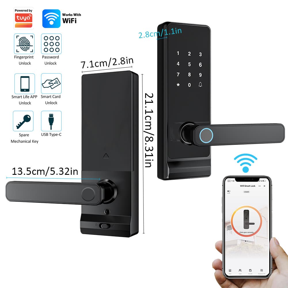 Tuya WiFi Wood Door Smart Lock Fingerprint Password Lock IC Card Key Unlock Replace Ball Lock Factory Direct