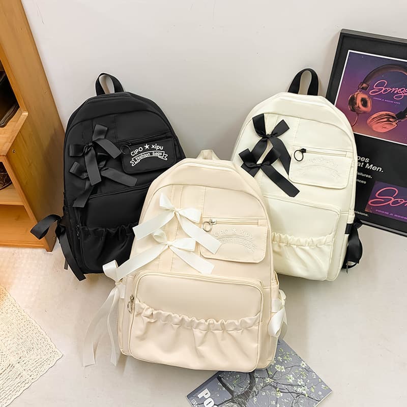 Japanese Cute Bow Backpack for Women, High Appearance, Large Capacity, Lightweight Casual Daypack