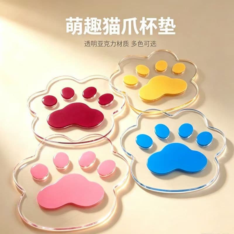 Transparent Acrylic Cat Paw Coaster Ins Style Cute Heat Insulation Pad Anti-Scald Anti-Slip Cartoon Creative Desktop Protection Mat