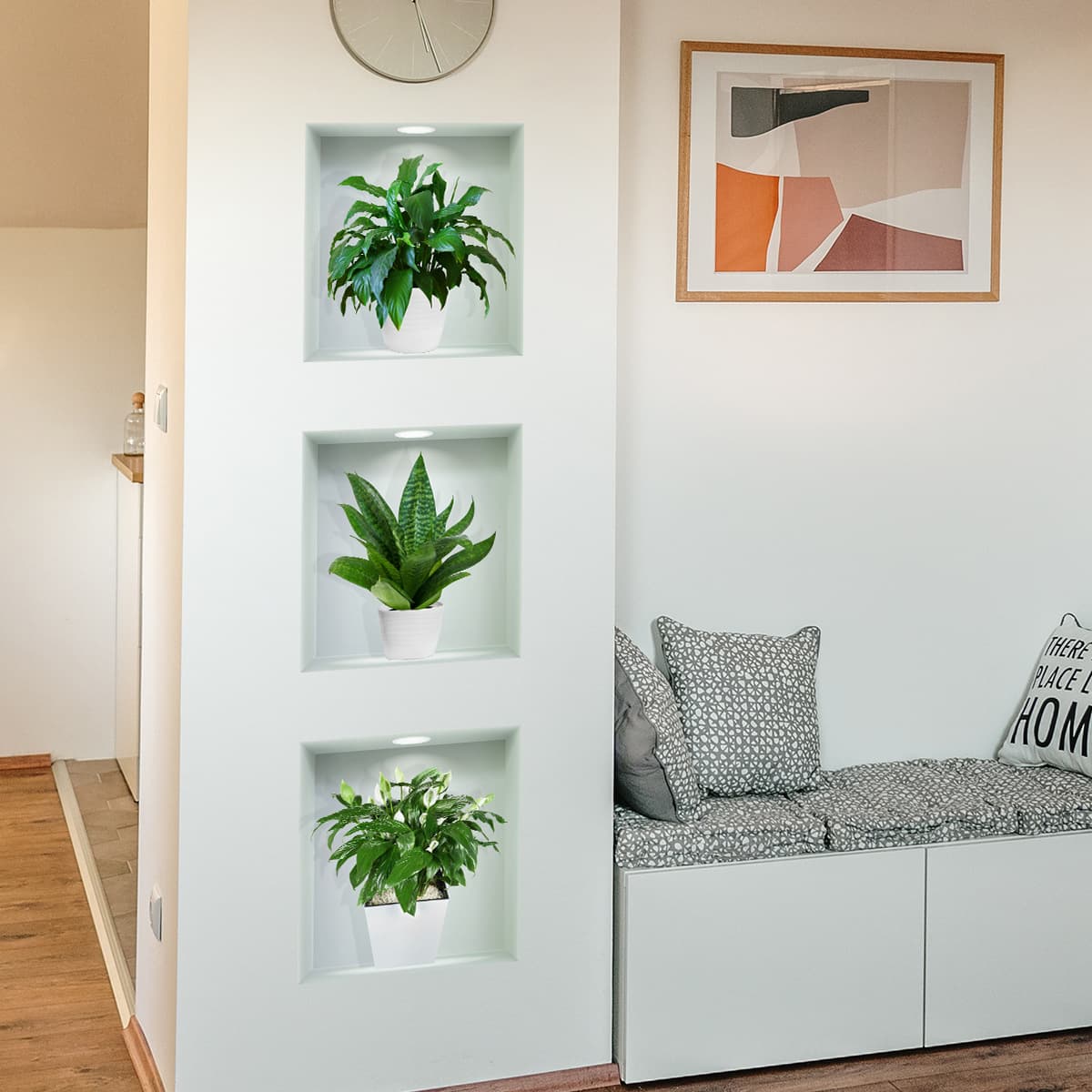 Atw3052 Creative 3D Stereo Potted Green Plant Triptych Living Room Background Decorative Wall Sticker Pvc Large Quantity Negotiable