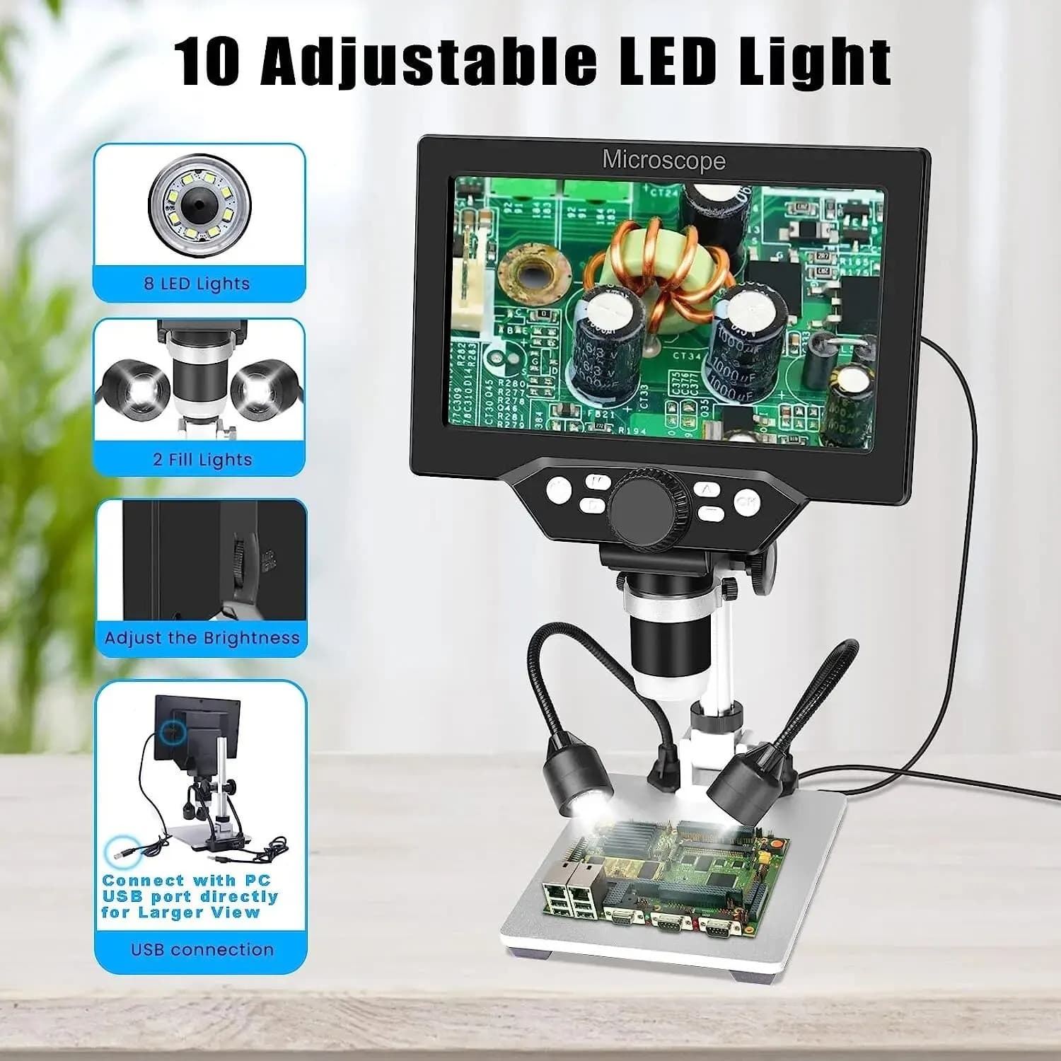Digital Microscope HD 7-Inch Screen for Phone and Watch Repair, 1200x Digital Zoom with Built-in Battery