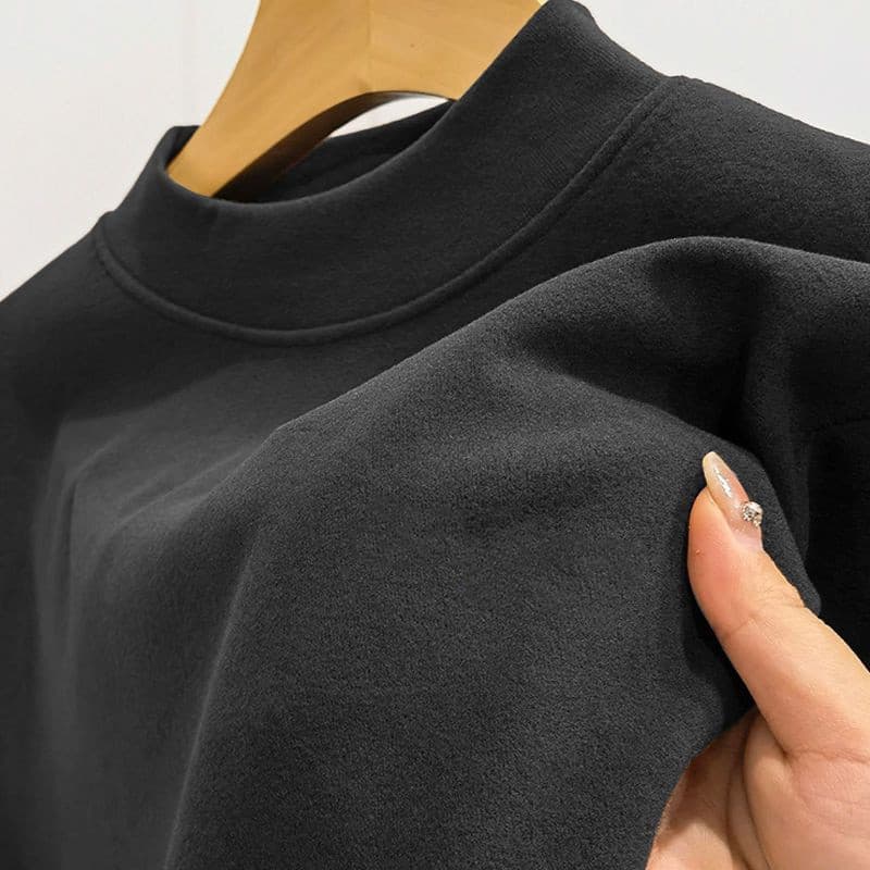 Double-Sided Velour Half Turtleneck Men's Long Sleeve T-Shirt Thermal Base Layer Shirt Men's Autumn Winter Fleece-Lined Thick Inner Wear Trendy