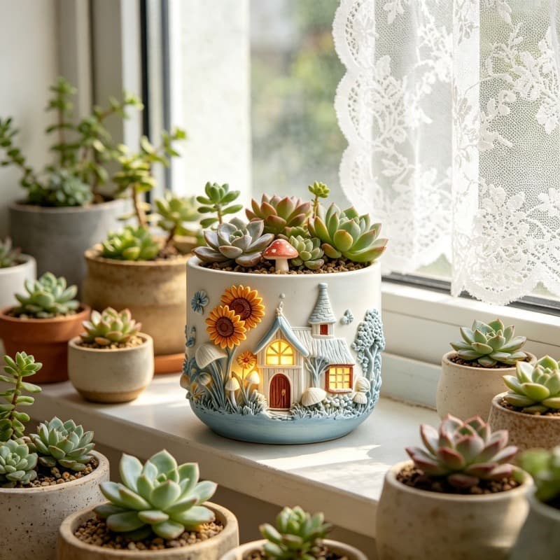 Resin Silicone Mold Embossed Sunflower Cottage Cup Mold DIY Scented Candle Gypsum Flower Pot Epoxy Resin