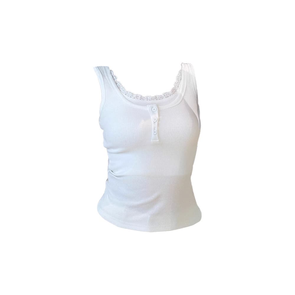 Lace Trim Button Camisole Top for Women, New Summer Style, Two-Piece Illusion Slimming Short Top, Hot Girl Style