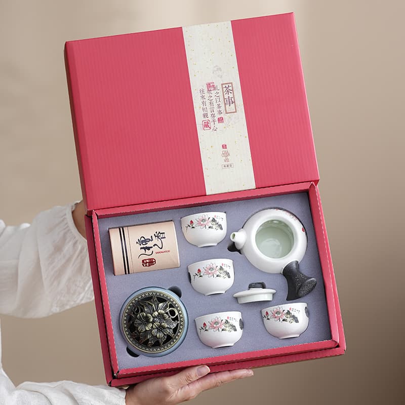 Snowflake Glaze Kung Fu Tea Set Gift Box Ceramic Side-Handle Pot for Client Gifts, Wedding Favors, Practical