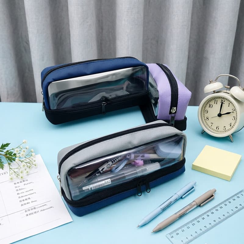 Large Capacity Pencil Case Ins Style Double Layer Transparent Stationery Simple for Students High School High Appearance Stationery Box Back to School