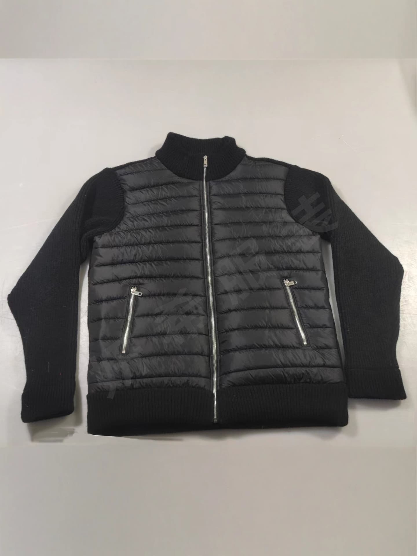 Cross-border Europe/US Fall Winter Knit Patchwork Stand Collar Cotton Padded Flight Jacket Men's Outerwear