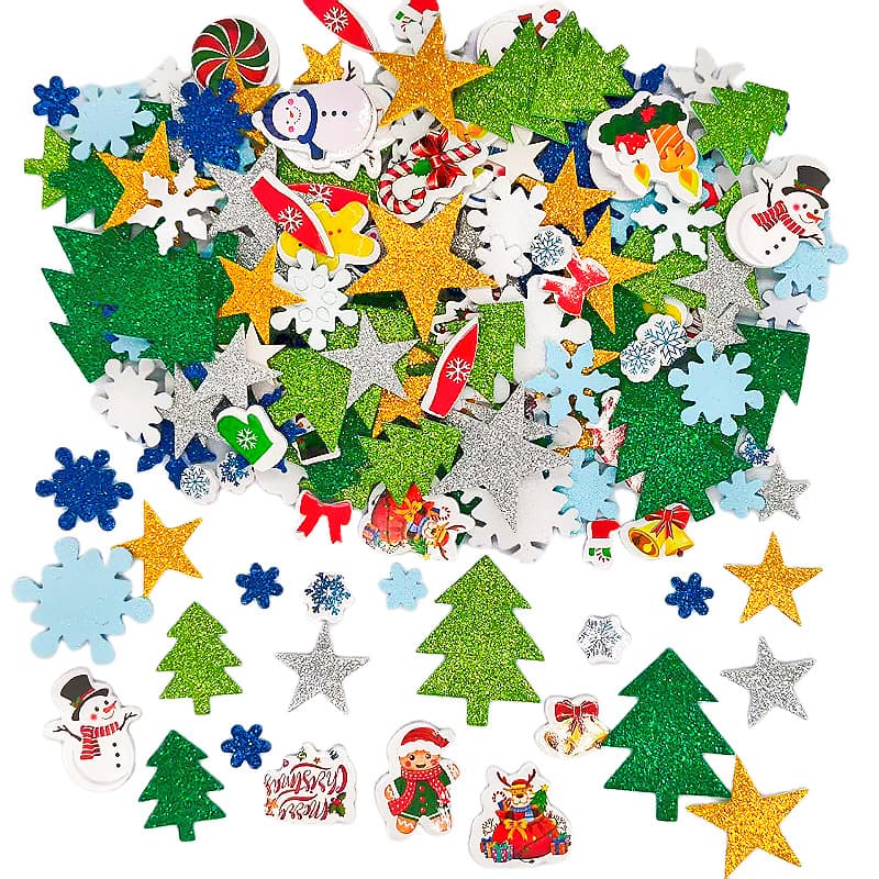 Cross-border mixed glitter snowflake Christmas tree EVA Christmas stickers various styles fun decoration Christmas
