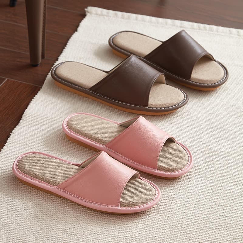 Leather slippers, made of top-grain cowhide, with a non-slip rubber sole, these women's slippers are a sophisticated and stylish choice for home wear.