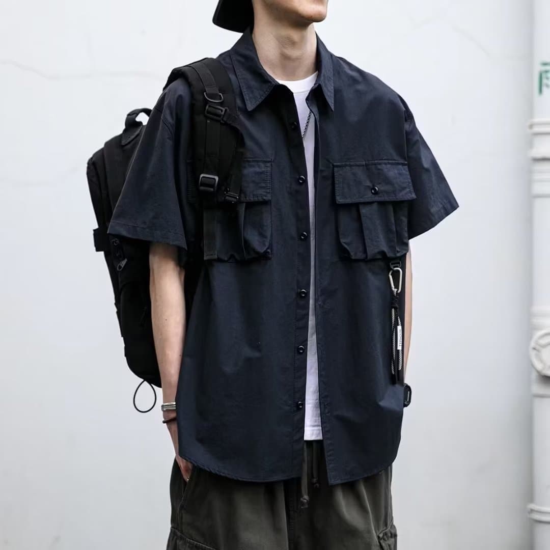 Japanese Retro Workwear Short-Sleeve Shirt Men Summer Trendy Outdoor Casual Versatile Youth Shirt Jacket