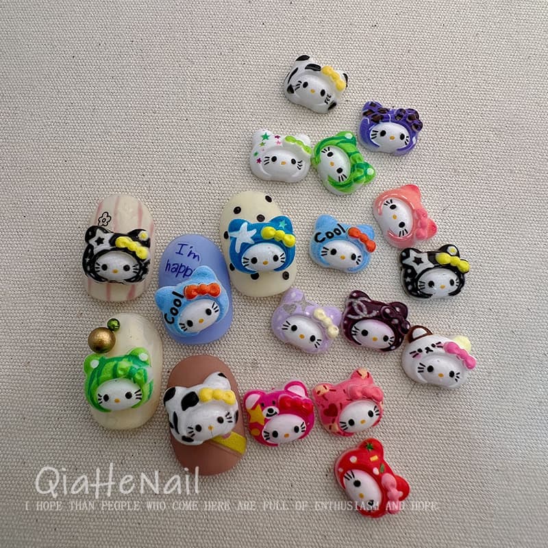 Trending Kitty Fruit Head Cover Cartoon Thumb Head Cover Leopard Print Bow Tie Cat Resin Wear Accessory