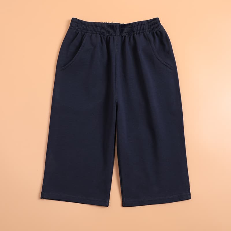 Summer children's clothing three-quarter pants dark blue one-two red and white striped sweatpants 7-cent middle and large children's primary school uniform pants