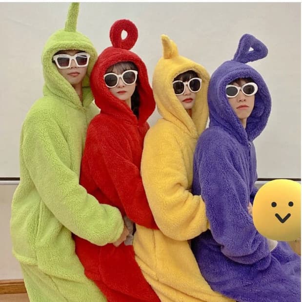 Autumn/Winter Cute Teletubbies Tinky Winky Cartoon Anime Romper Pajamas Cotton Fleece Thickened Unisex Couple Homewear