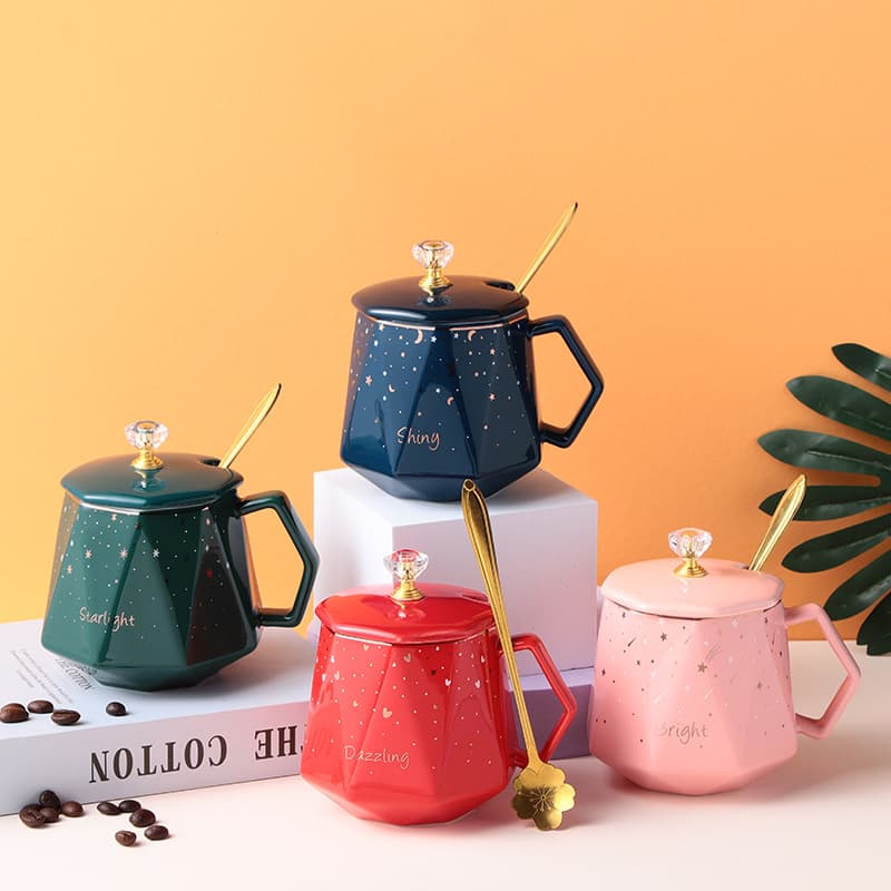 Wholesale Ceramic Mug with Lid and Spoon Gift Box Set Large Capacity Coffee Cup LOGO Couple Water Cup