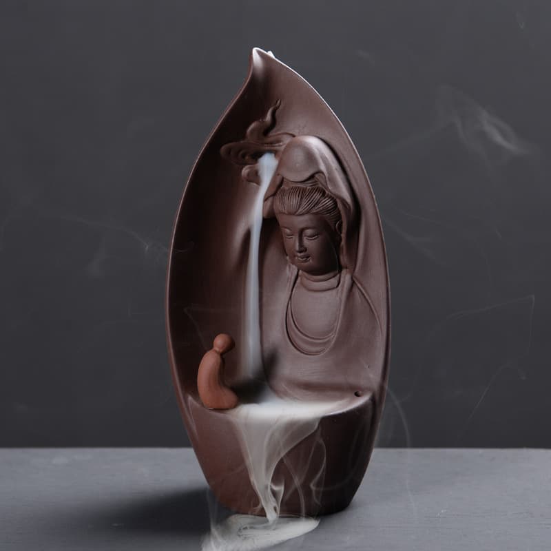 Cross-border reverse flow incense burner ceramic aromatherapy burner Guanyin Tathagata Zen worship home furnishings manufacturer direct wholesale