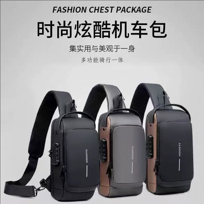 Men's motorcycle bag password anti-theft chest bag men's bag shoulder bag sports waist bag casual multi-functional crossbody bag