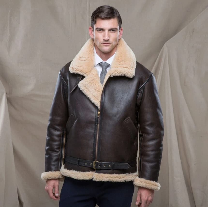 Amazon Wish Independent Site Men's Sheepskin Leather Jacket, Thickened Cross Heavy-Duty Leather and Fur Lining