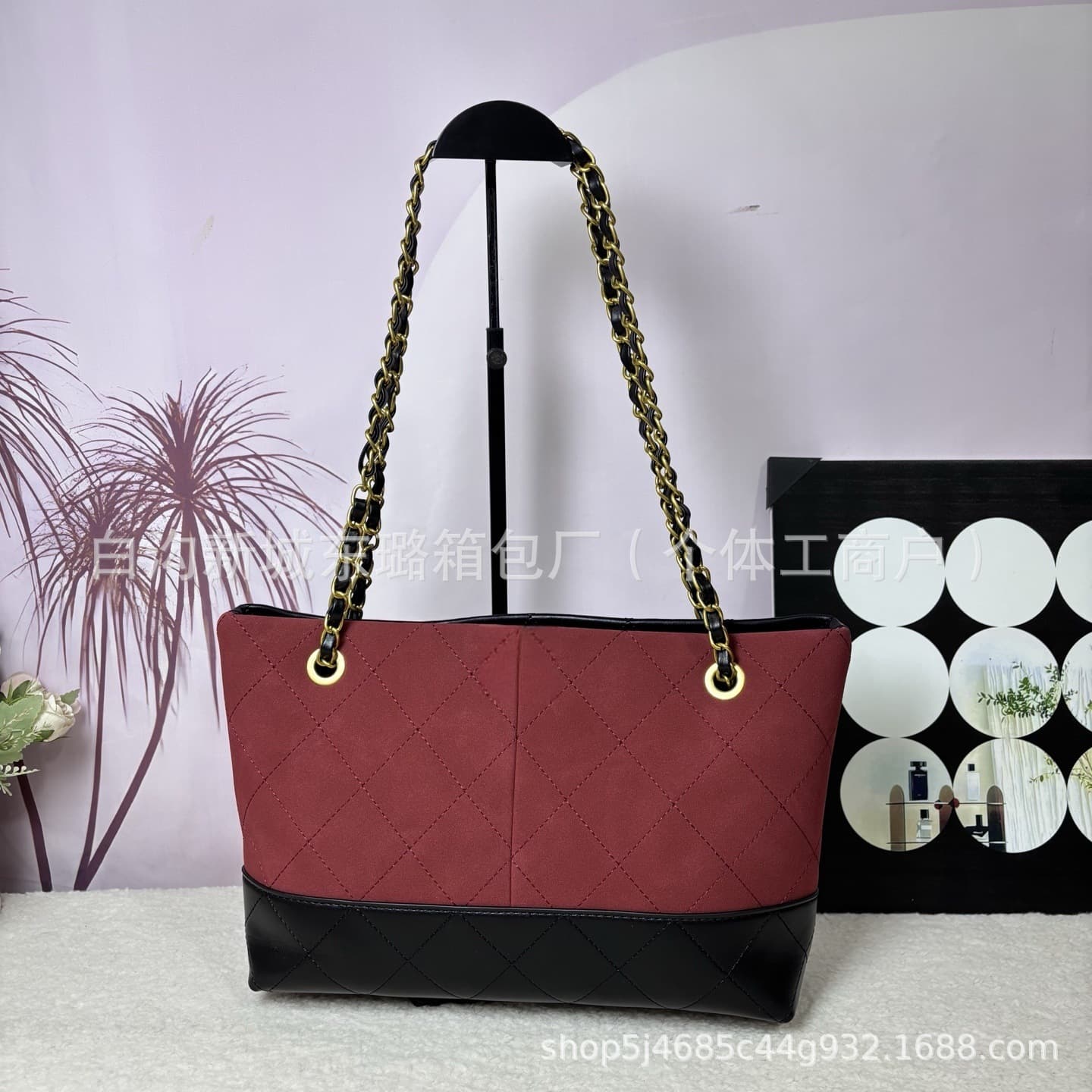 25c new style small fragrant rhombus chain high-end retro hobo bag 25a color-blocked deerskin shoulder tote bag