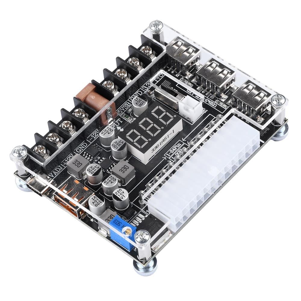 20/24Pin ATX Power Adapter Board Power Module Adjustable Voltage with Red Digital Display