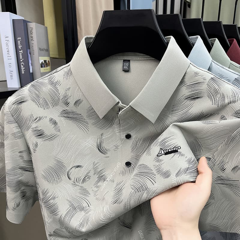 Middle-aged Men's Short Sleeve Seamless T-Shirt Casual Sports Polo Shirt Fashionable Half Sleeve Printed Turn-down Collar Top Summer