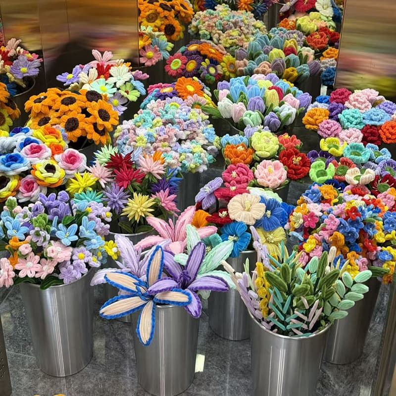 Chenille Stem Finished Flower Single Stem Plastic Flocked Flower Bouquet Home Decoration Photography Prop In Stock Wholesale