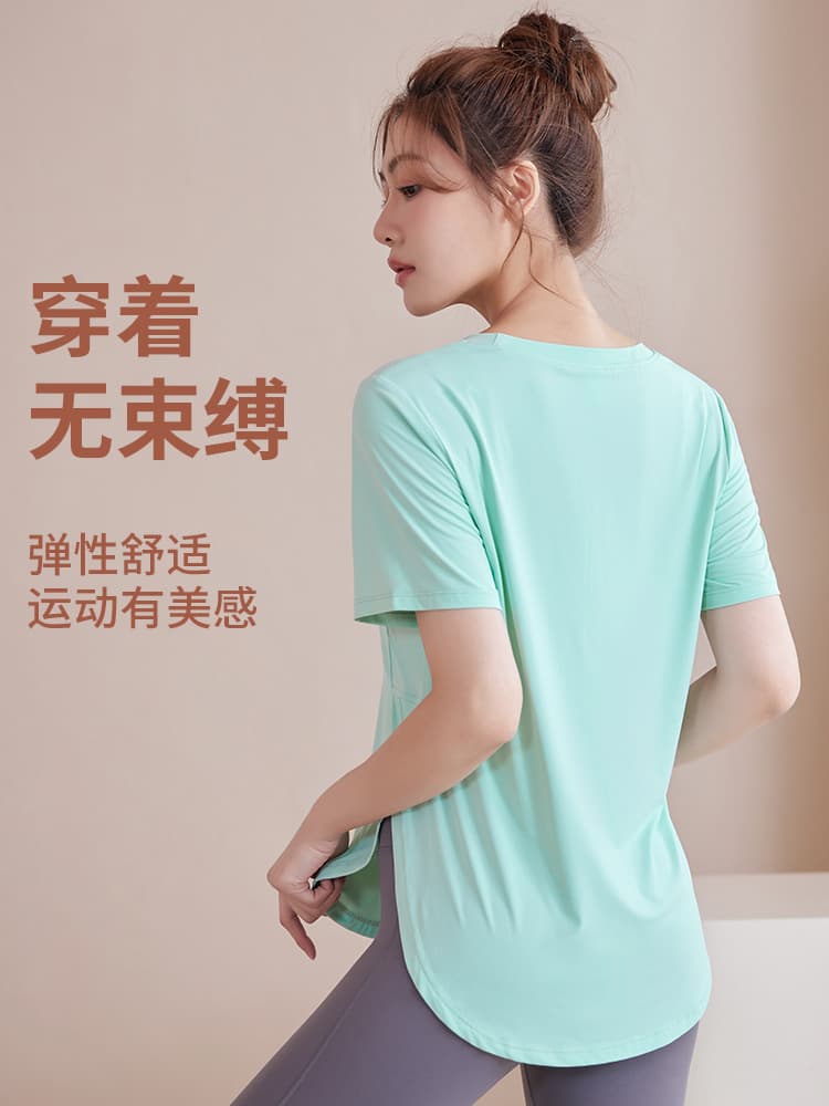 Plus Size Short Sleeve Yoga T-Shirt for Women, Summer Ice-Feel Loose Sports Top, 200 lbs Morning Run Breathable Fitness Top