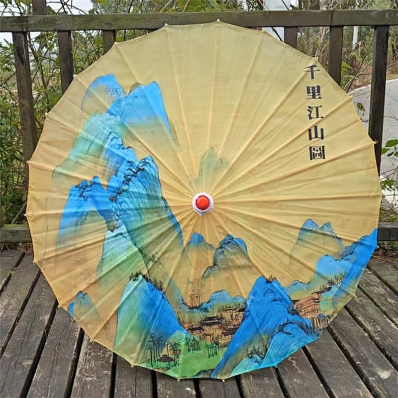 A Thousand Miles of Rivers and Mountains" oil-paper silk umbrella for ancient-style Hanfu photography, classical retro decorative umbrella.