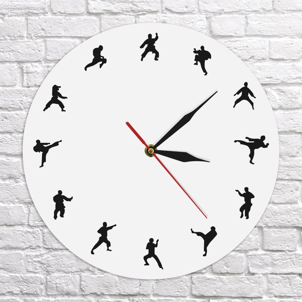 Creative Martial Arts Figure Wall Clock Silent Decorative Clock for Living Room Bedroom Acrylic UV Print Clock