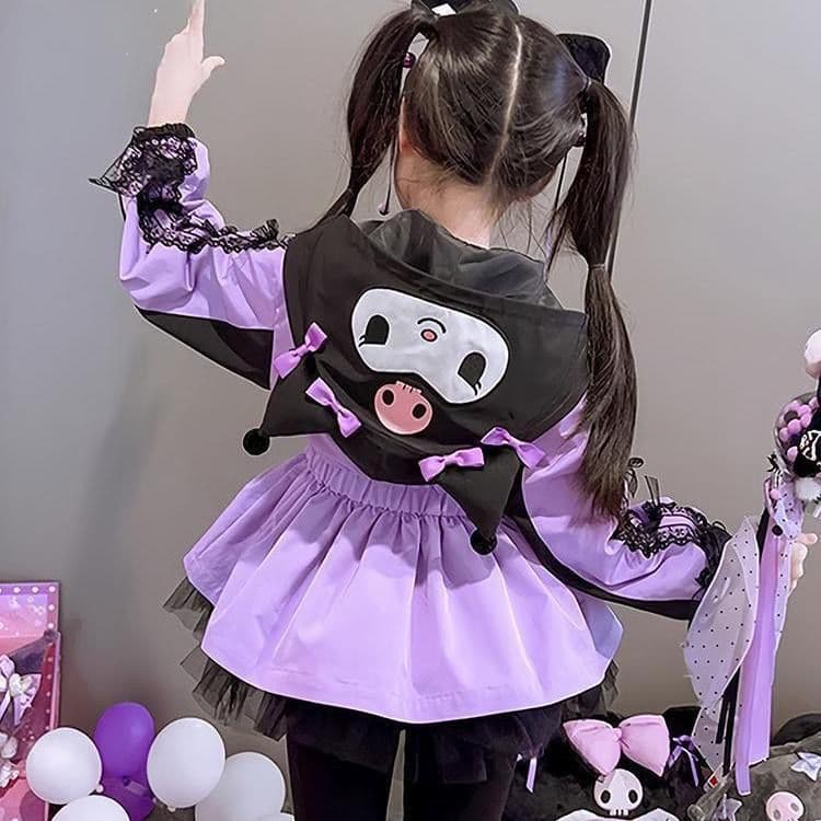 Girls' 2024 Autumn New Children's Stylish Fashion Windbreaker Kuromi Casual Trench Coat Spring/Autumn Top