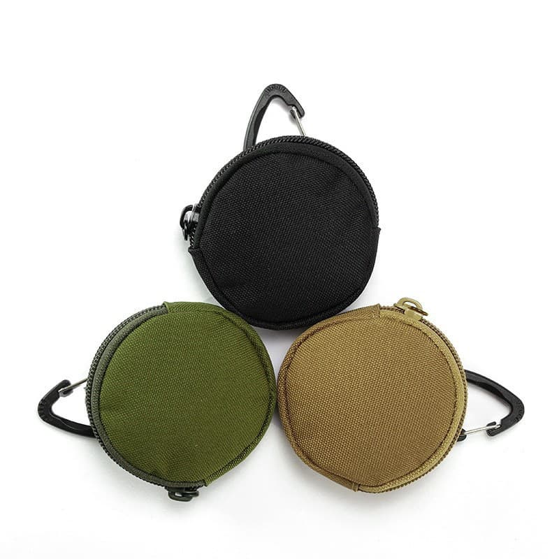 Outdoor multifunctional round small bag for military fans, wear-resistant and water-repellent tactical coin purse with carabiner EDC included